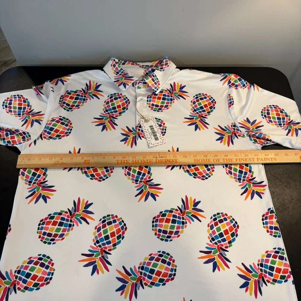 NEW Proud 90 Golf Polo Shirt Men XL White Pineapple Party Stretch NWT $79 Travel